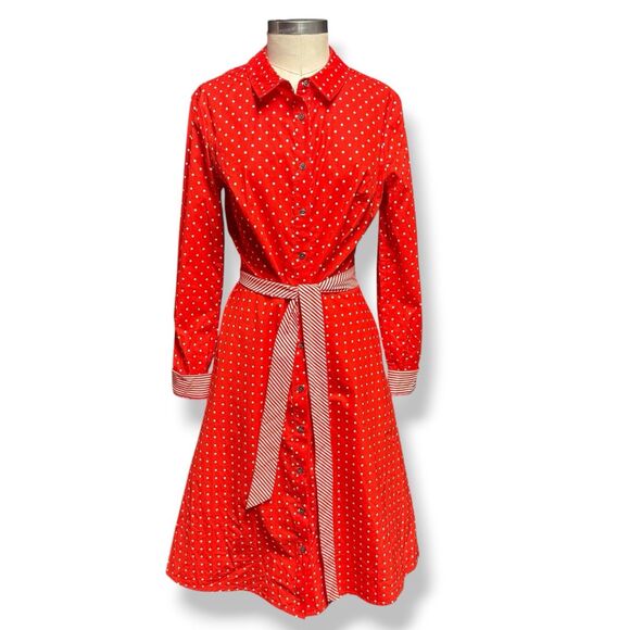 Boden Womens Shirt Dress Posy Red Polka Dot US 10 Long Sleeve Collared Dress - Picture 1 of 9